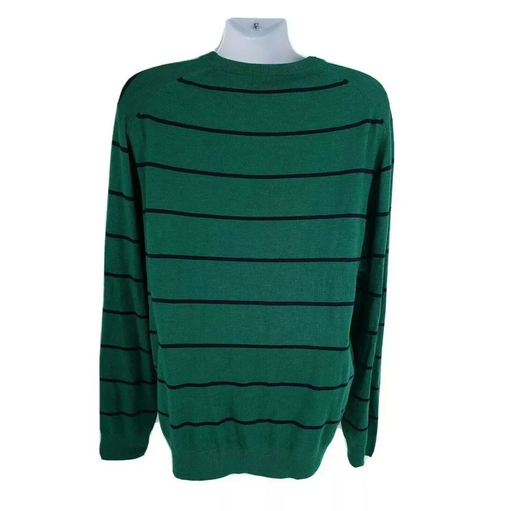Brooks Brothers 346 Mens Extra Fine‎ Merino Wool Green Blue Striped Sweater XXL